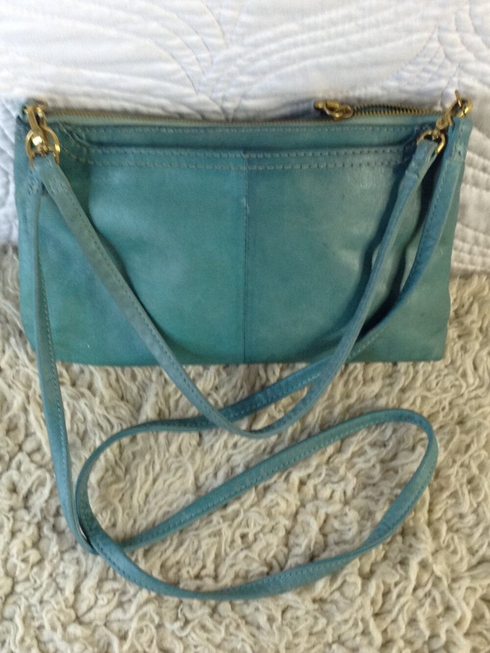 HOBO "Darcy" Crossbody in Seaglass polished Leather Bohemian Quiet Lux Teen Pop